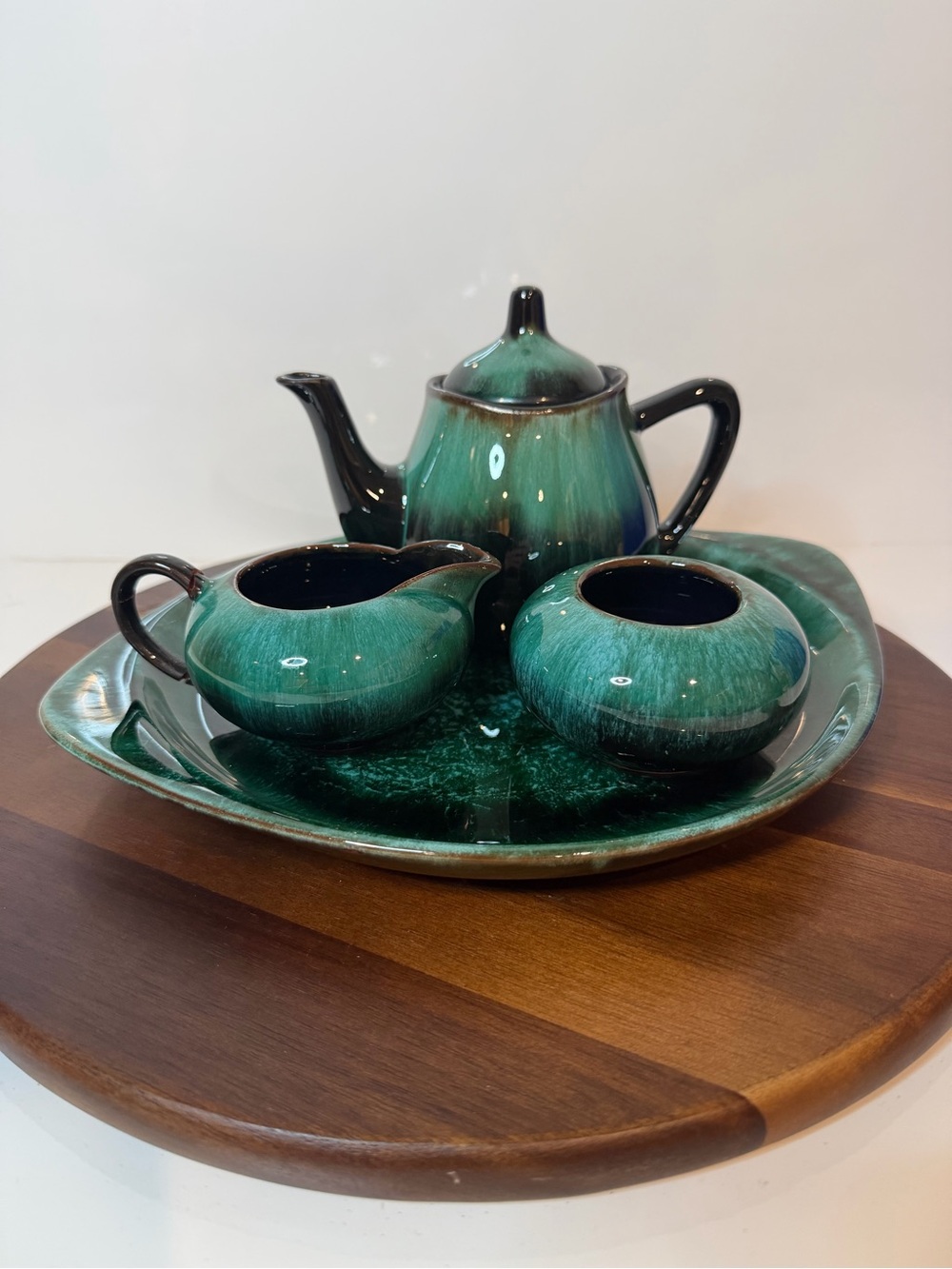 Vintage Blue Mountain Pottery Emerald Green Drip Glaze Tea Set